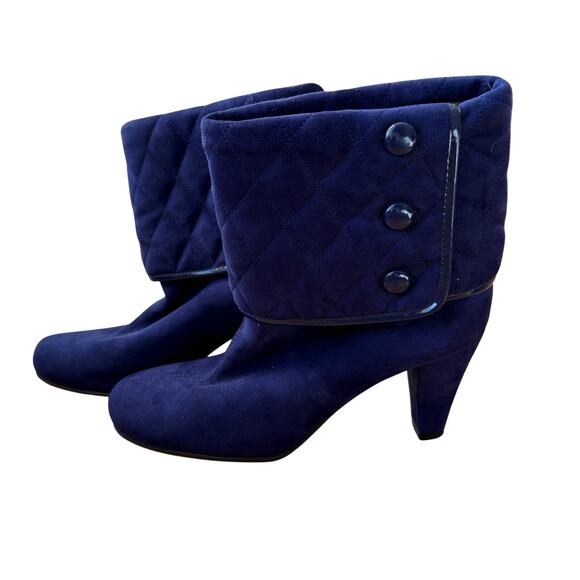 Aerosoles Blue Leather Quilted Alpha Ray Ankle Boots Sz 8.5 Witchy Goth Comfort - Picture 4 of 11